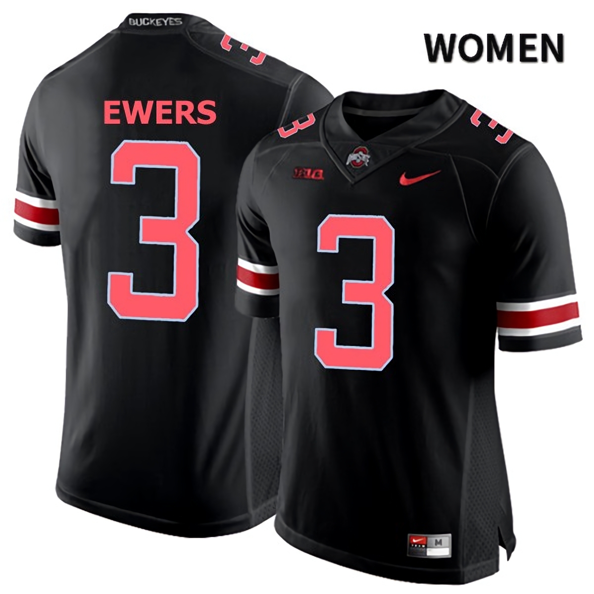 Quinn Ewers Ohio State Buckeyes Women's NCAA #3 Black Red Number College Stitched Football Jersey SCL0356YI